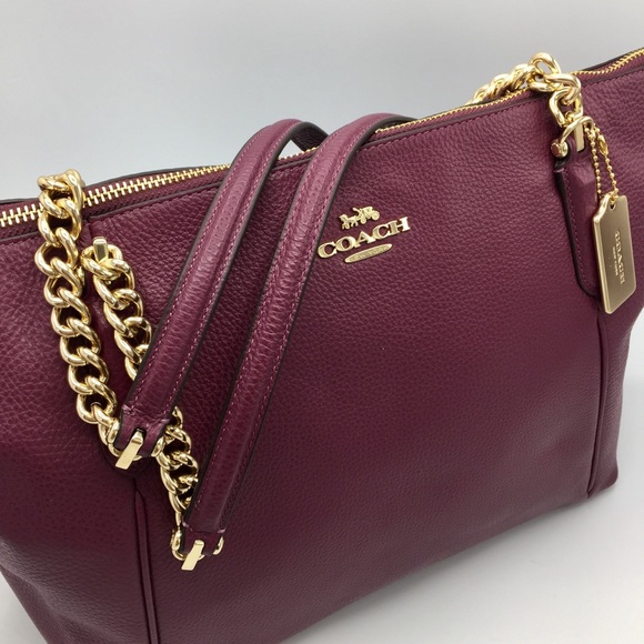 Coach Dark Berry Leather Shoulder Tote Bag - Picture 9 of 16